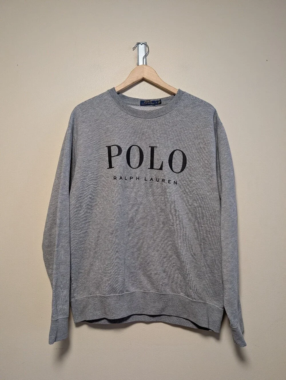 Polo Ralph Lauren Gray Logo Crewneck Sweatshirt Size L Classic Preppy